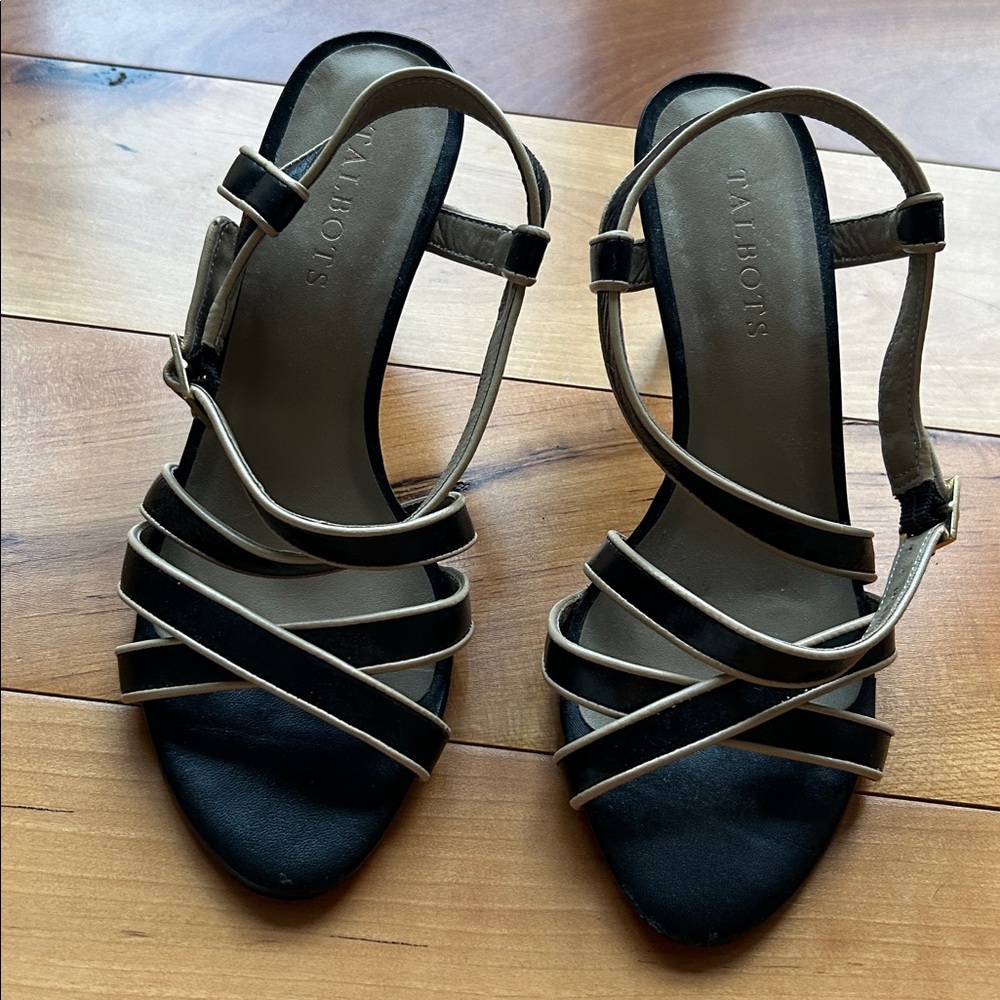 Talbots black and tan strappy, heeled sandals. perfect condition - never worn